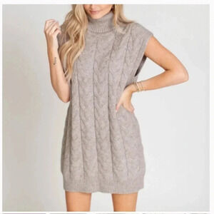 Elan Boutique Brand Cable Knit Sweater Dress in Taupe - Size Small
